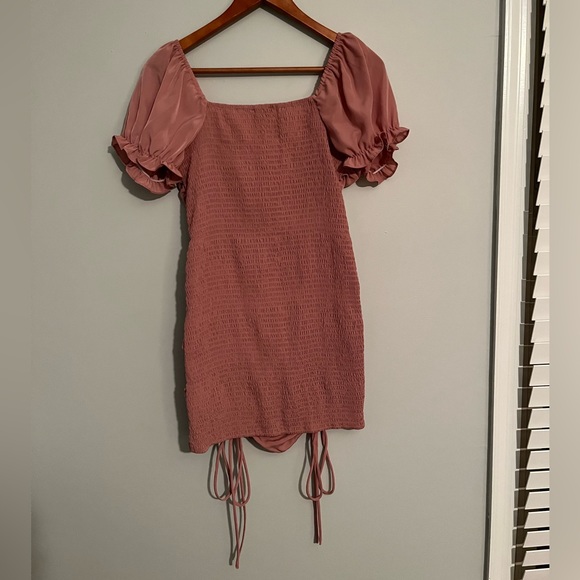 Love Tree Ruched Pink Bodycon Mini Dress with Drawstring - Picture 3 of 11